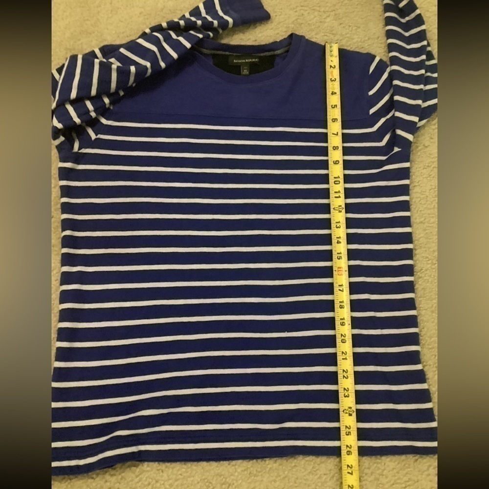 Banana Republic Men’s XL Tall Royal Blue Cream 100% Cotton Striped Sweater EUC - Picture 6 of 8
